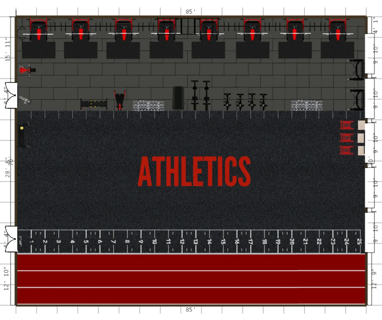6,000 sq ft multi-sport athletic facility layout example