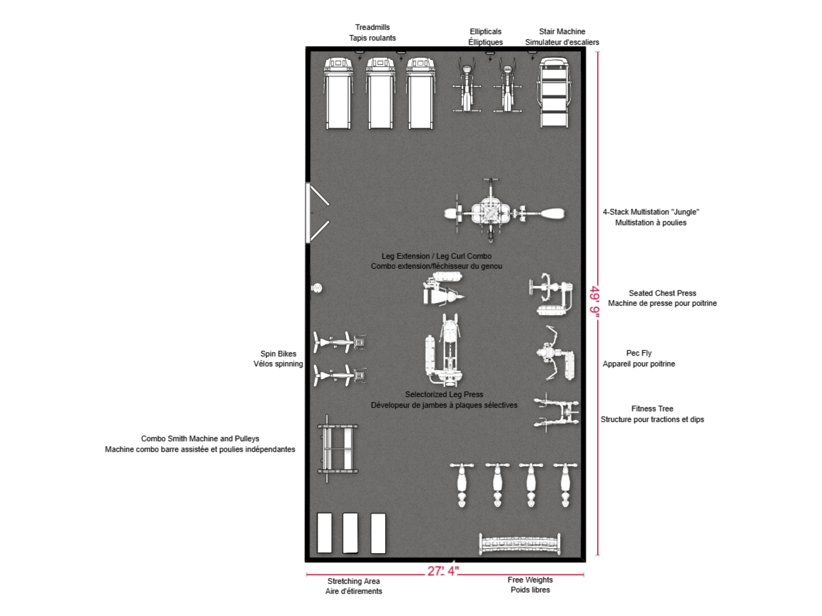 1,000 to 1,500 sq ft corporate gym layout example