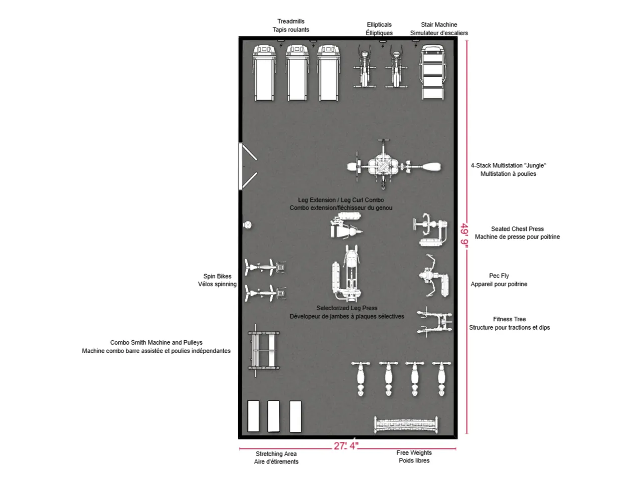 1,000 to 1,500 sq ft corporate gym layout example