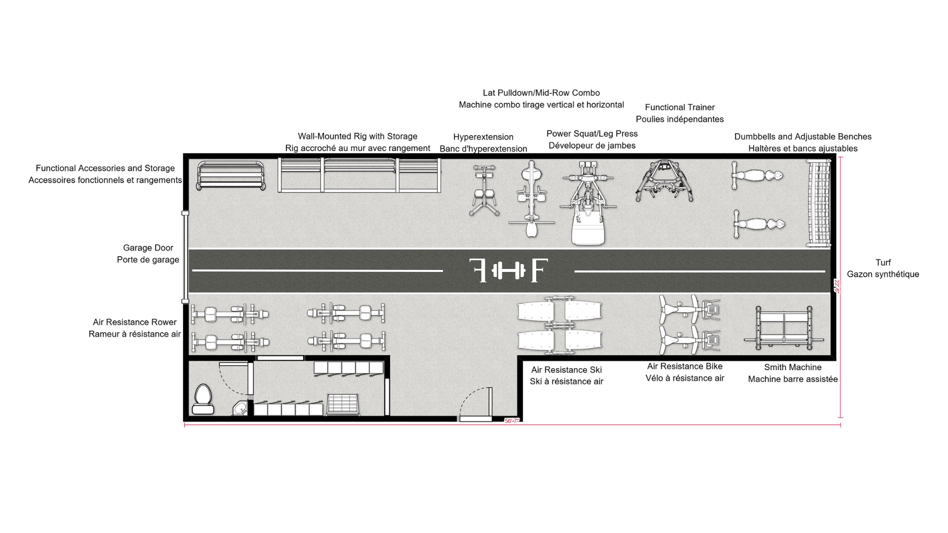 1,000 sq ft Hyrox-style boutique gym layout example