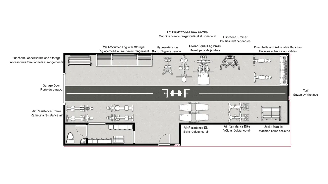 1,000 sq ft Hyrox-style boutique gym layout example