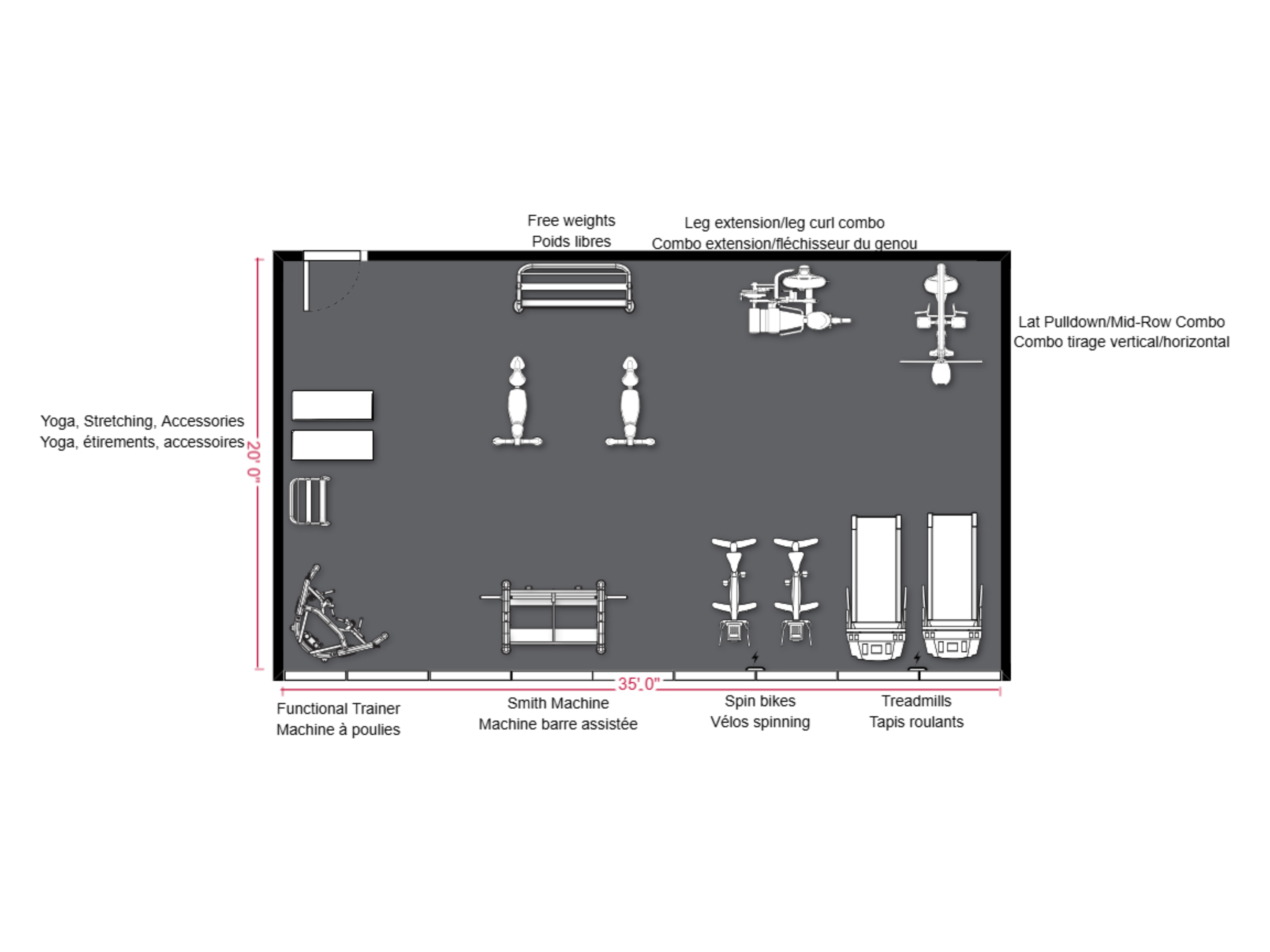 500 sq ft corporate gym layout example