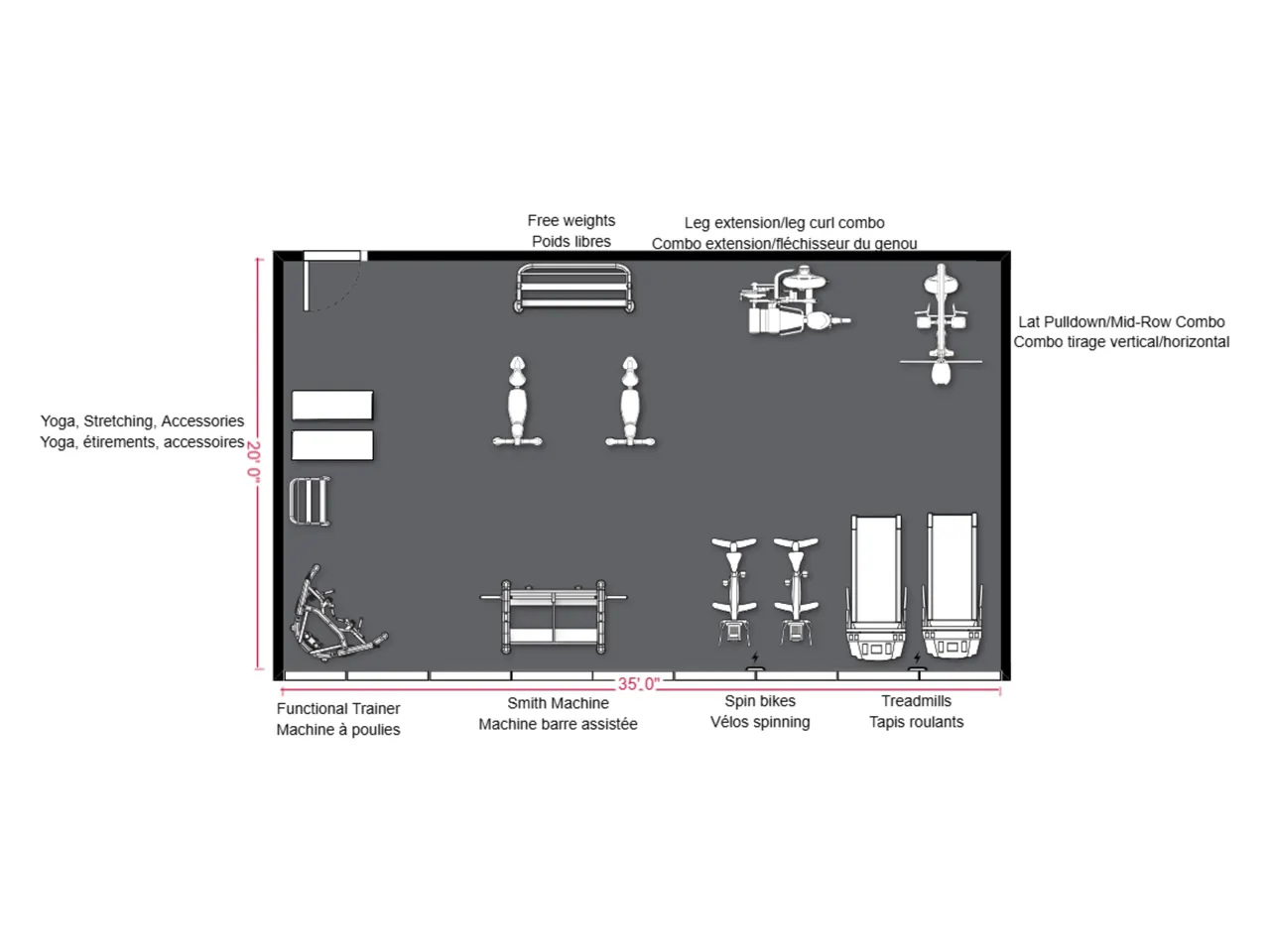 500 sq ft corporate gym layout example