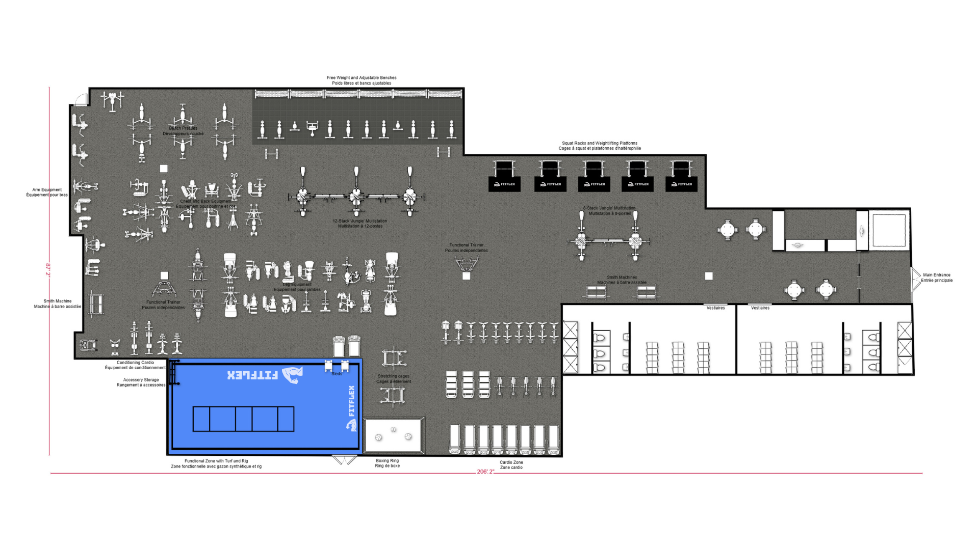 Plan d'aménagement de plus grand gym commercial