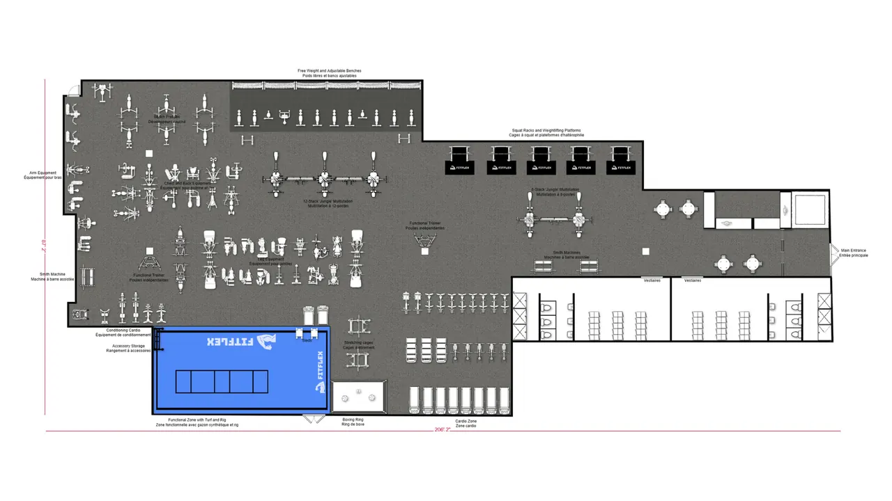 Plan d'aménagement de plus grand gym commercial